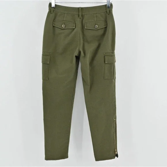 Kate Spade Havana Alma Green Cargo Pants Size 00 Slim Cropped Pocket Zip Trouser - Picture 2 of 12